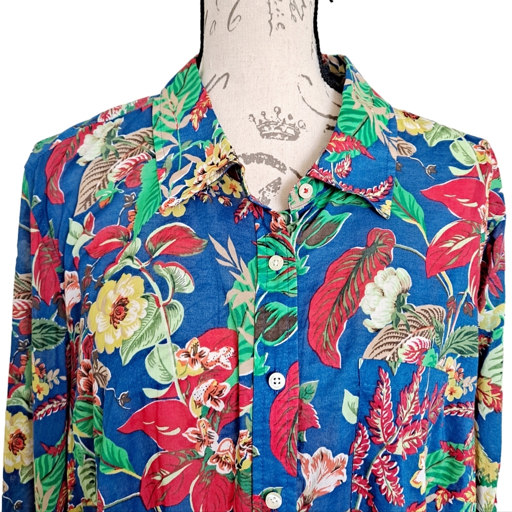 SOLD Talbots Floral tropical Hawaiian button up cotton summer shirt top Size 2X - Picture 3 of 14